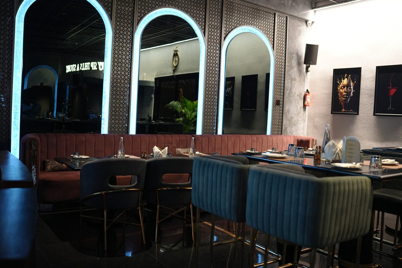 Quench House restaurant booth and bar seating, Guwahati