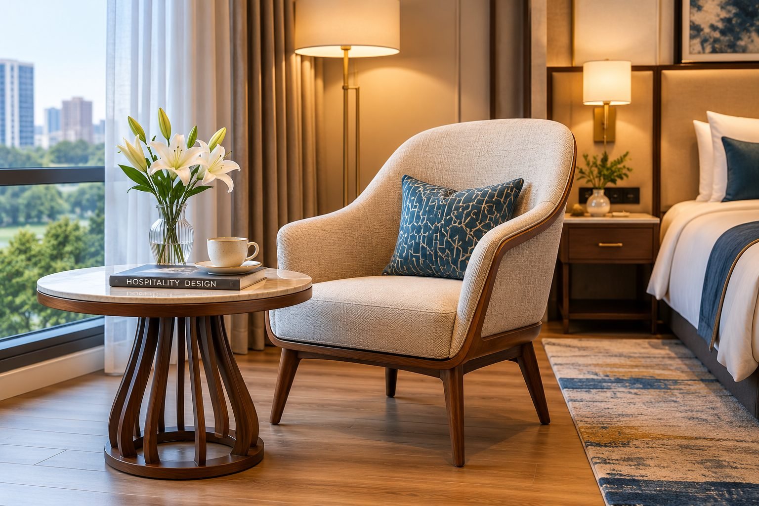 Upholstered hotel lounge chair by Venus Creatives
